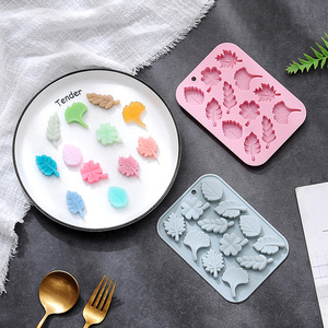 新款不同树叶子造型制冰格冰块巧克力模蛋糕烘培工具硅胶滴胶模具