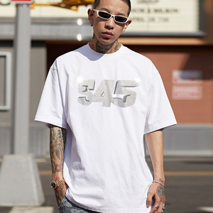 s45(原1807)钻石logo印花纯棉短袖潮牌圆领t恤休闲宽松上衣男女