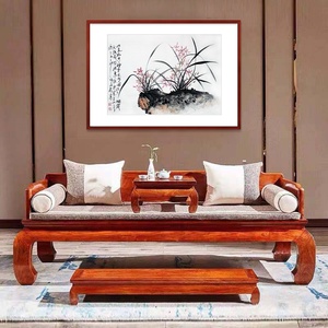 222i2纯手绘国画花鸟客厅茶社酒店书房已装裱镜框四尺三开横z幅a.