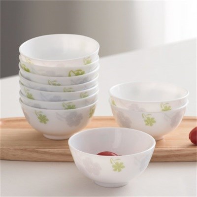 新品瓷碗饭碗家用套装玻璃碗j白玉中式餐具透明米饭碗学生小号碗