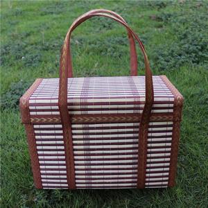 野手篮长方折餐拎形叠装y粽子鸡蛋水果竹篮子竹包装l