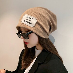 小八同学呀网红卡其色帽子女秋冬百搭毛线帽冷帽包头帽潮日系针织