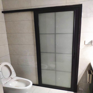 定制黑色卫生间单扇推拉门吊轨钛镁合金厨房玻璃隔断厕所单轨移门