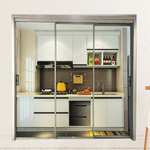 上海极窄边厨房三联动推拉门黑白色客厅吊轨隔断阳台超白长虹移门