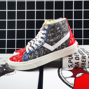 朴 万斯韩国限定红色腰果花高帮帆布鞋男女ins百搭潮鸳鸯拼色板鞋