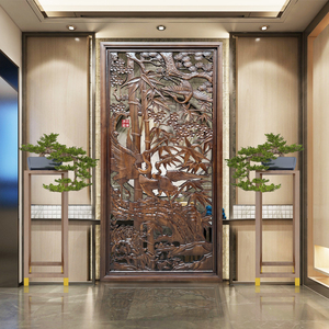 东阳木雕实木屏风手工雕刻中式隔断背景玄关定制挂饰竹报平安包邮