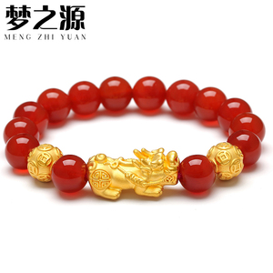黄金手链男女款貔貅3d硬金999足金皮丘手串麒麟串珠招财转运珠24k