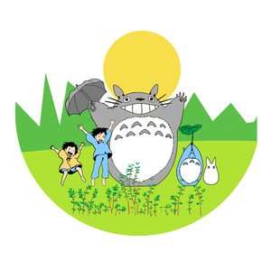 涂鸦手绘墙卡通墙画龙猫动物图案彩绘墙模板diy墙体绘画儿童房