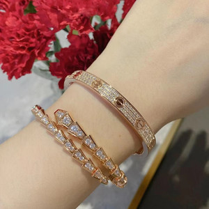 cartier/卡地亚宽版满钻手镯满天星18k玫瑰金黄金带钻手饰女二手