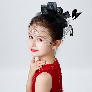 晚礼服头饰儿童黑色羽毛儿童走秀面纱礼帽影楼摄影发饰小朋友公主