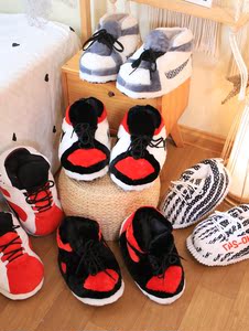 摩耐克韩版恶搞aj棉拖鞋女男胖胖a锥j毛绒毛毛鞋回到未来沙雕搞怪