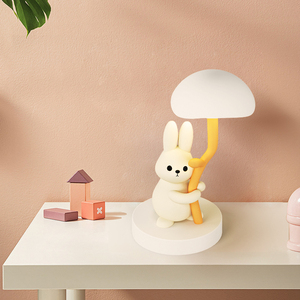卧室床头台灯现代简约儿童房书桌灯奶油风主卧卡通兔子充电装饰灯