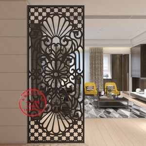 美式铁艺隔断轻奢餐厅雕花客厅玄关酒吧镂空屏风铁板激光雕刻定1
