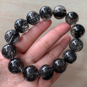 天然巴西大颗粒黑发x晶手链通透晶体顺发黑水晶发丝钛晶男女手串