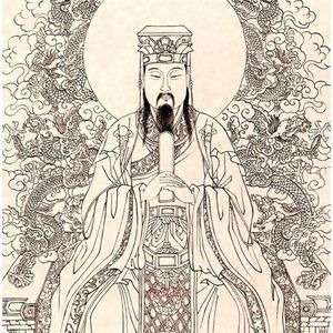 蓬莱画阁玉帝白描图画像 昊天金阙真玉皇上帝神像 道教神仙挂画卷