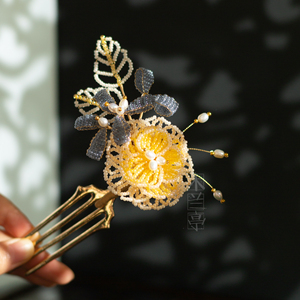 木兰亭 辑珠花朵发簪 古典原创设计汉服配饰步摇头饰古风古装发夹