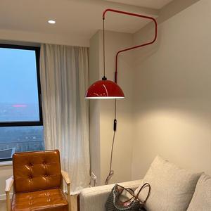 红色摇臂吊灯侘寂风客厅墙壁卧室床头餐厅免接线款折叠可伸缩壁.