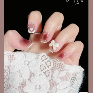 穿戴甲显白爱心温柔蝴蝶结纯欲腮红美甲成品可反复使用假指甲贴片