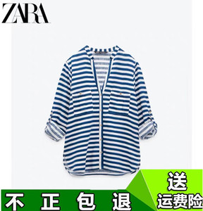 ZARA 新款女装 休闲袖子可卷起亚麻混纺衬衫上衣 4387056 044