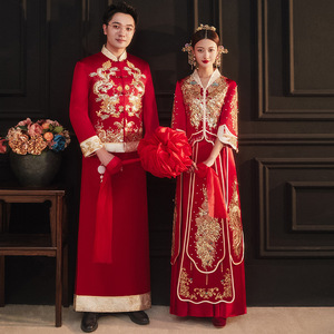 秀禾服2022年秋季新款结婚中式新娘服低领秀禾男女情侣套装龙凤褂