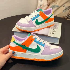鸳鸯糖果彩色aj女鞋2022新款秋季真皮拼色软底平底运动休闲板鞋潮