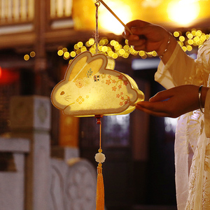 元宵节灯笼兔子灯儿童diy手工材料包手提汉服发光春节花灯古风