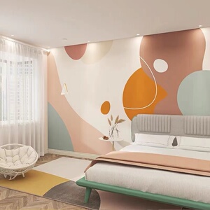 电视背景墙墙布北欧几何色块壁布卧室拼色个性墙纸客厅卧室壁画