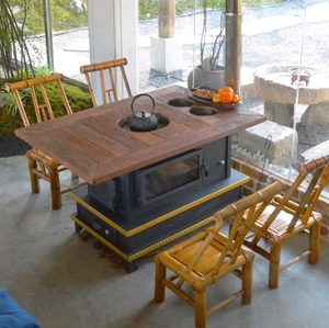 餐桌式火炉壁炉取暖不锈钢台面家用别墅装饰烧木材柴火