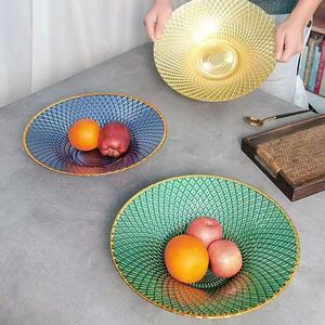 轻奢欧式复古玻璃果盘高脚金边西餐盘家用创意水果沙拉盘菠萝果盘