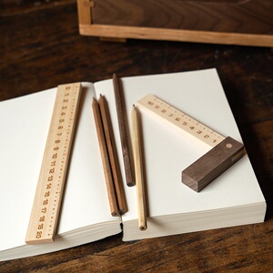 imumo木墨木尺12cm/20cmq学生文具直尺直角尺实木尺子2022