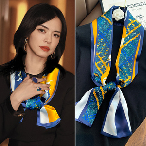明星同款真丝丝巾女小长条春秋洋气时尚领巾发带围巾搭配衬衫西装