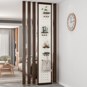 定制实木胡桃木屏风隔断客厅现代洞洞板置物架入户玄关隔格栅立柱