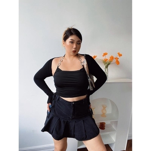 300斤大码炸街性感打底吊带背心女设计感短款上衣胖mm200斤ins潮