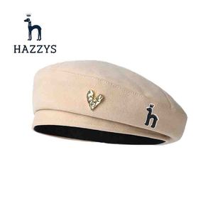 【官网正品】hazzys哈吉斯贝雷帽女秋冬季网红显脸小画家帽八角帽