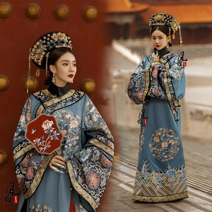 清朝吉服贵妃皇后正装故宫拍摄写真服满族清装旗服古董衣刺绣新