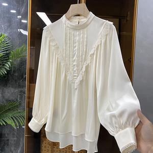 gk外贸大品牌折扣出口剪标清货尾单女装灯笼袖桑蚕丝衬衫真丝上衣