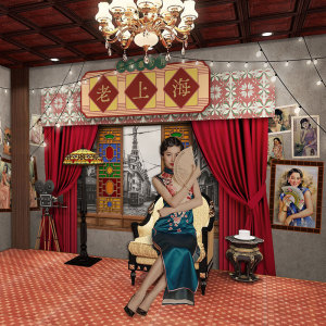 老上海背景布民国风街景饭店装修壁纸复古怀旧照片旗袍装饰墙纸