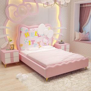 实木真皮儿童床女孩公主床小户侧卧室卡通小孩宝宝女童单人床t13
