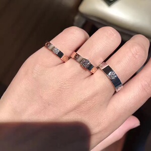 cartier/卡地亚螺丝主钻戒纯18k玫瑰金镶钻四爪男女情侣对戒指环
