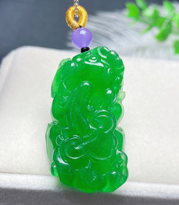 一元起拍卖缅甸老坑种a货翡翠满绿阳绿帝王绿貔貅玉吊坠挂件玉坠