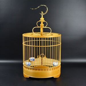 百灵云雀鸟笼子手工留青竹制平顶凤头百灵遛鸟笼大号圆形川笼老竹