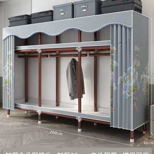 衣柜简易家用卧室加粗25mm钢管布衣h柜全钢架加厚出租房用现代简