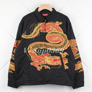 supreme 18fw dragon work jacket刺绣龙袍棉服 中国龙夹克外套潮