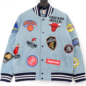 现货supreme 18ss 三方联名棉服外套 刺绣满印logo棒球服夹克男女