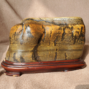 日本购精品广西大化石红水河t原石摆件意境奇石带包浆收藏送底座d