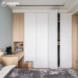 进口爱格板极简到顶衣柜定制日式原木风l型衣柜卧室定制衣柜 轻奢
