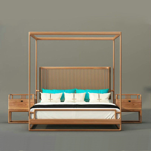 新中式实木架子床现代简约仿古民宿主卧禅意会所样板房床家具定制
