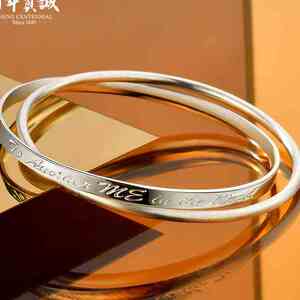 999足银手镯女士款 双生光面磨砂镯子欧美时尚风首饰品 双生花