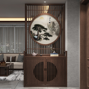 新中式屏风隔断客厅鞋柜一体柜玄关实木进门正对入户门间厅柜遮挡