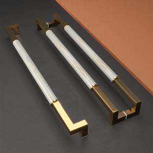 玻璃门大拉手金色不锈钢方管推拉有无框门把手石材大门拉手原木色